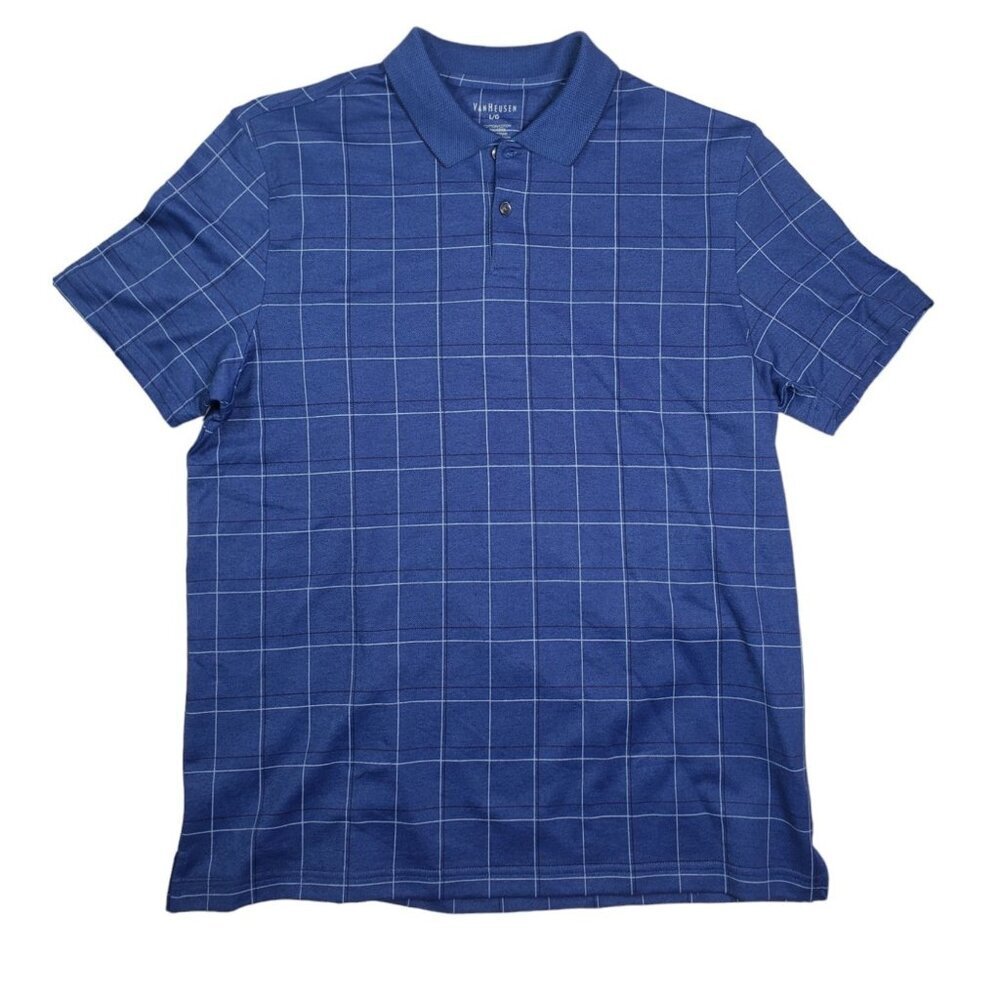 Van‎ Heusen checkered blue short sleeve polo shirt, size Large